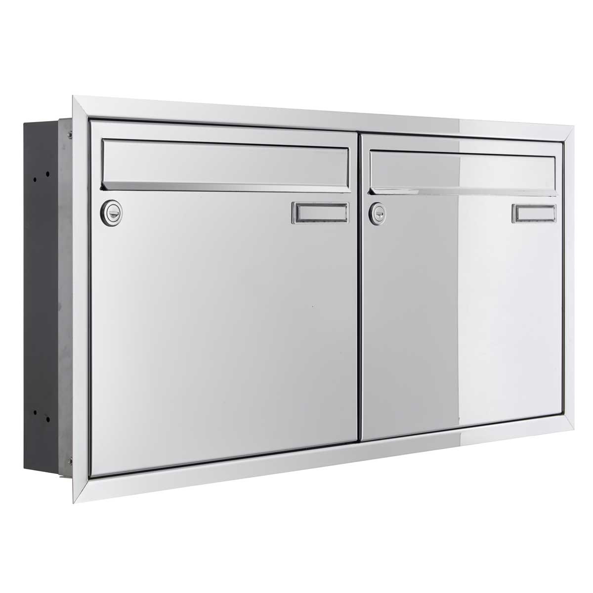 2er 2x1 Unterputz Briefkastenanlage CLASSIC 534C - Edelstahl poliert ähnl. Chrom - 2 Partei