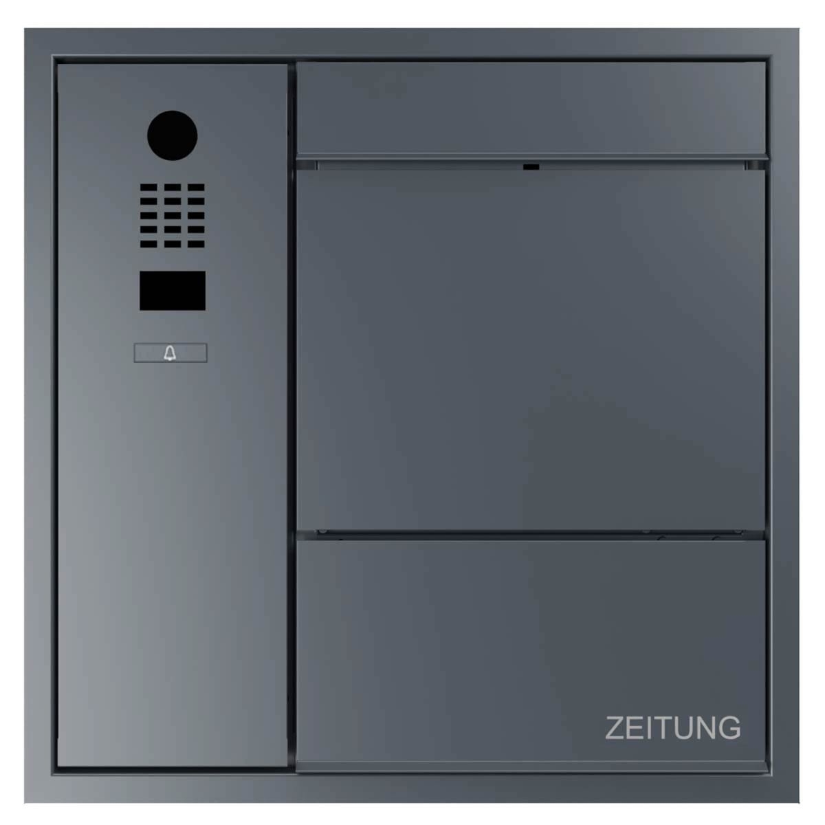 Cassetta per le lettere da incasso di design GOETHE UP laterale con vano portagiornali - Videocitofono DoorBird - RAL a scelta
