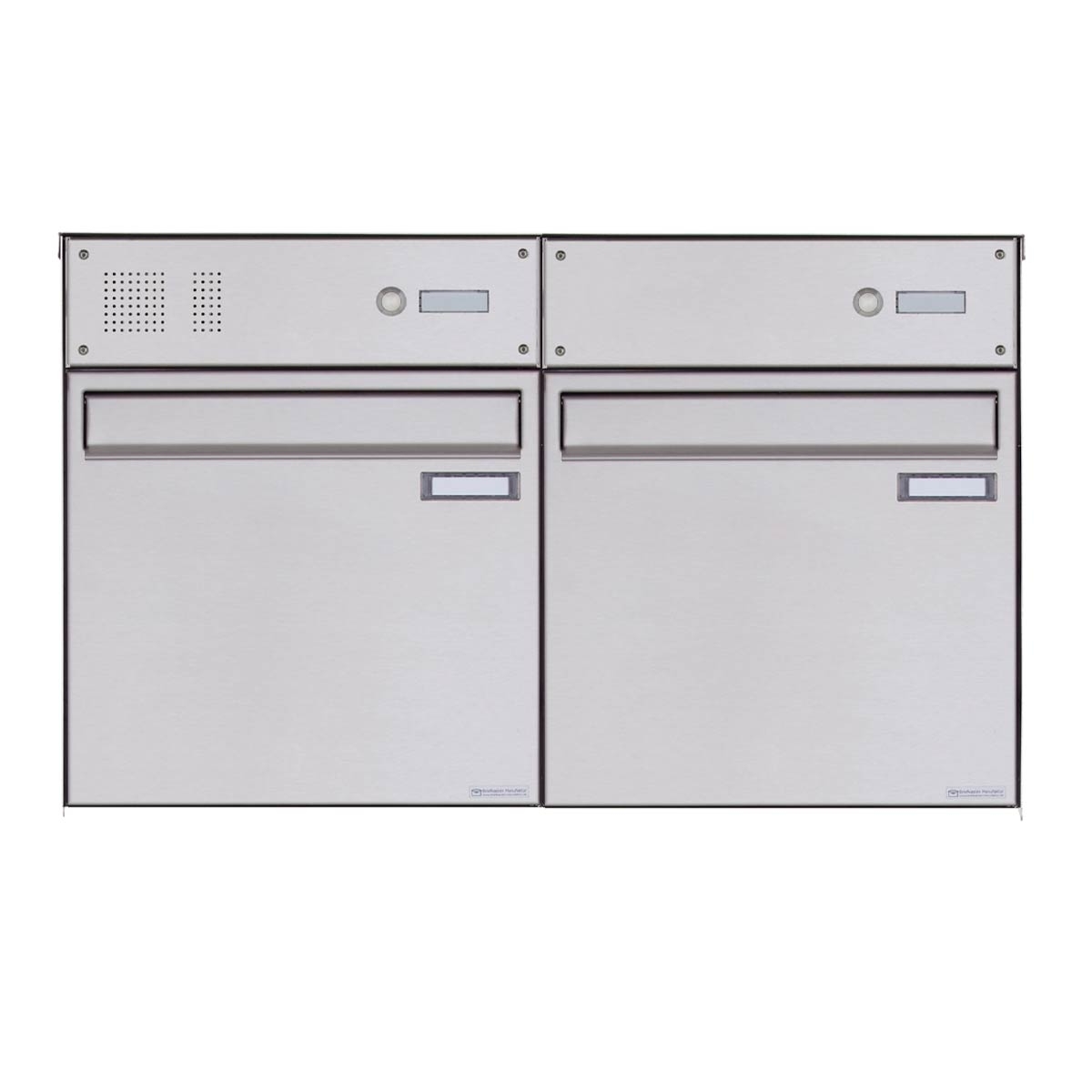 2er 1x2 Edelstahl Zaunbriefkasten BASIC Plus 382XZ mit Klingelkasten - Edelstahl geschliffen - Entnahme rückseitig 2er 1x2 Edelstahl Zaunbriefkasten BASIC Plus 382XZ mit Klingelkasten - Edelstahl geschliffen - Entnahme rückseitig