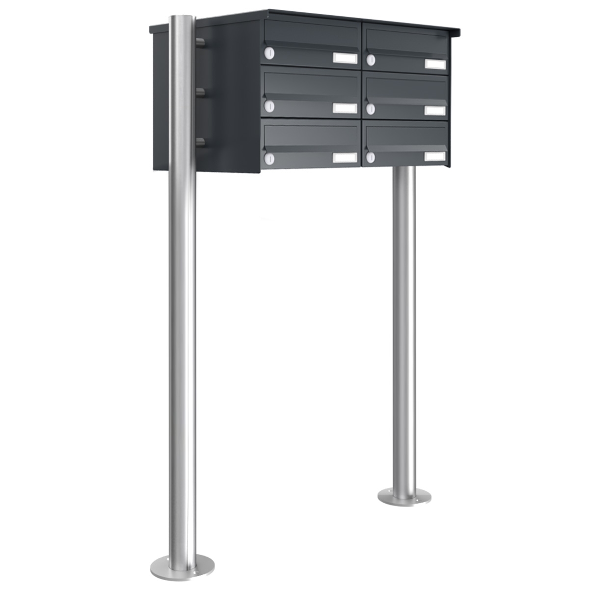 6er Briefkastenanlage freistehend Design BASIC 385 ST-R - Waagerecht - RAL 7016 anthrazitgrau