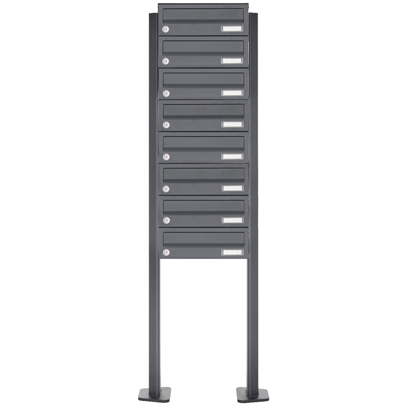 8er Edelstahl Briefkastenanlage freistehend Design BASIC Plus 385XP ST-T - RAL nach Wahl