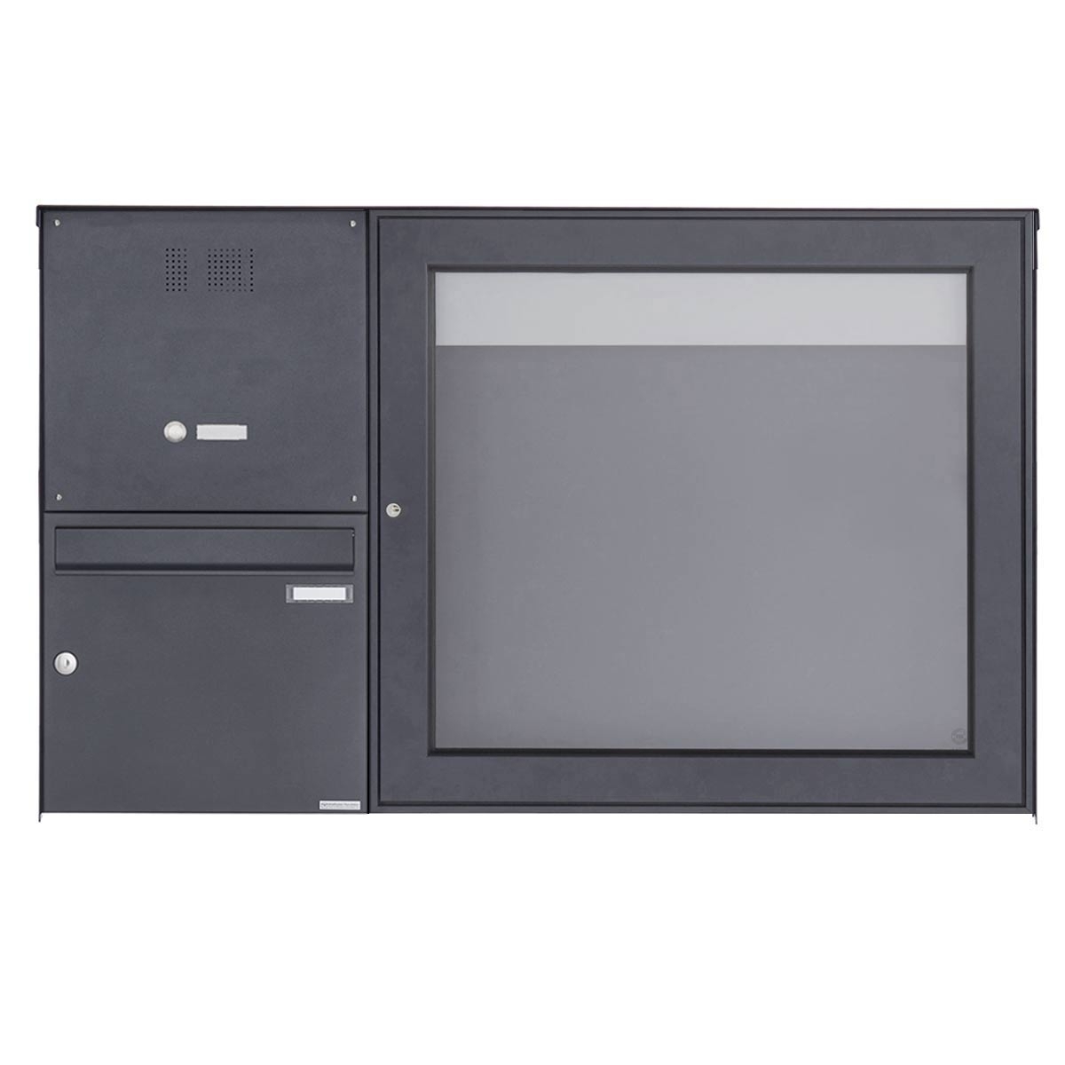 Aufputz Briefkasten mit Schaukasten BASIC Plus 389XA AP mit Klingelkasten - 710x660 - RAL nach Wahl Aufputz Briefkasten mit Schaukasten BASIC Plus 389XA AP mit Klingelkasten - 710x660 - RAL nach Wahl