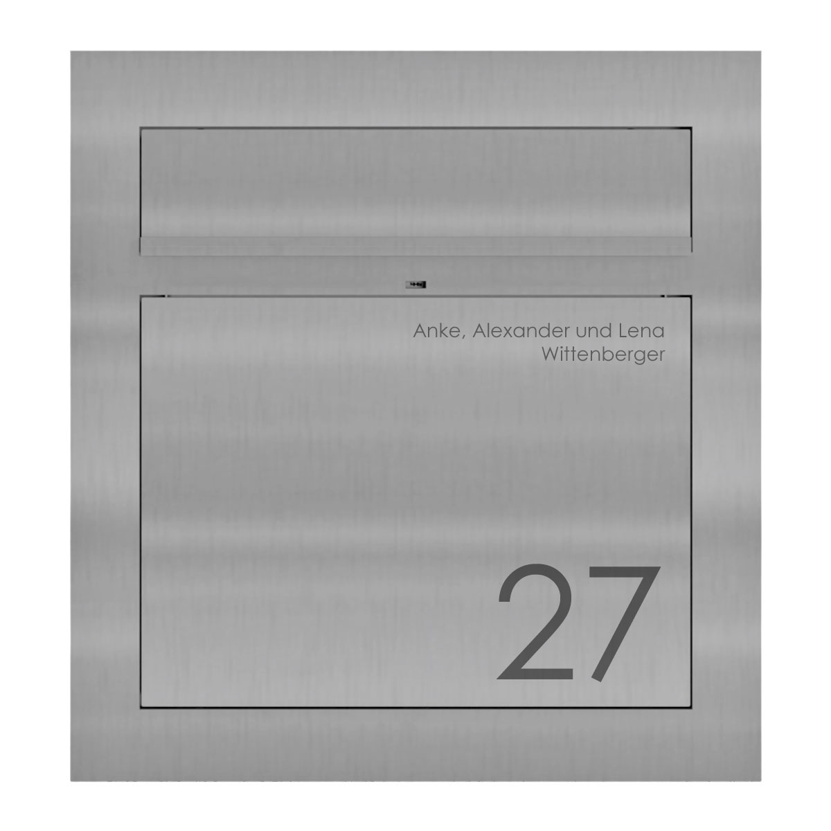 Design Aufputz Briefkasten GRIMM - Edelstahl geschliffen - LOXONE Intercom/Code Touch 1x1 vorbereitet links Design Aufputz Briefkasten GRIMM - Edelstahl geschliffen - LOXONE Intercom/Code Touch 1x1 vorbereitet links