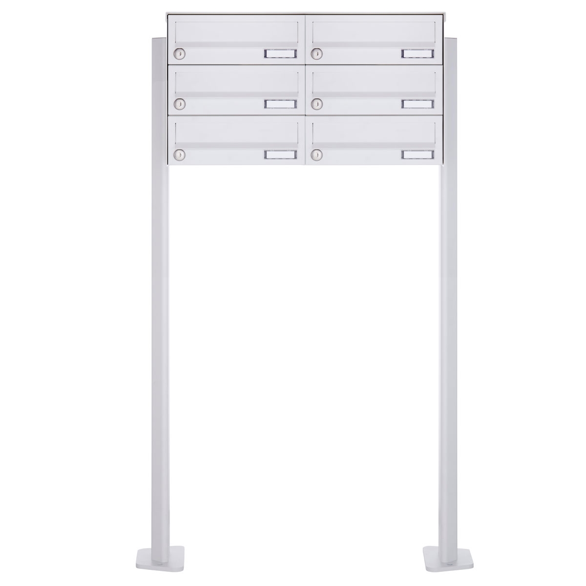 6er 3x2 Standbriefkasten Design BASIC 385P-9016 ST-T - RAL 9016 verkehrsweiß