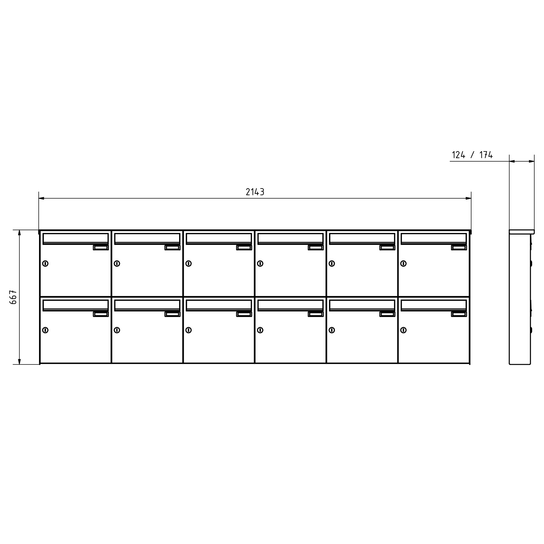 12er 6x2 Edelstahl Aufputz Briefkasten Design BASIC Plus 382XA AP - RAL nach Wahl
