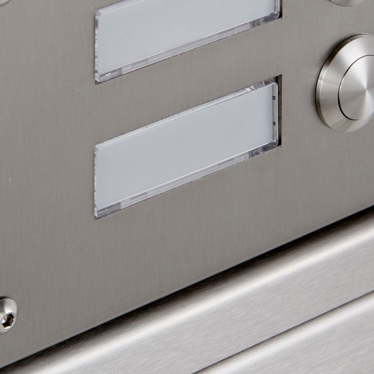 4-piece stainless steel flush-mounted letterbox system BASIC Plus 382XU UP with bell box on the side