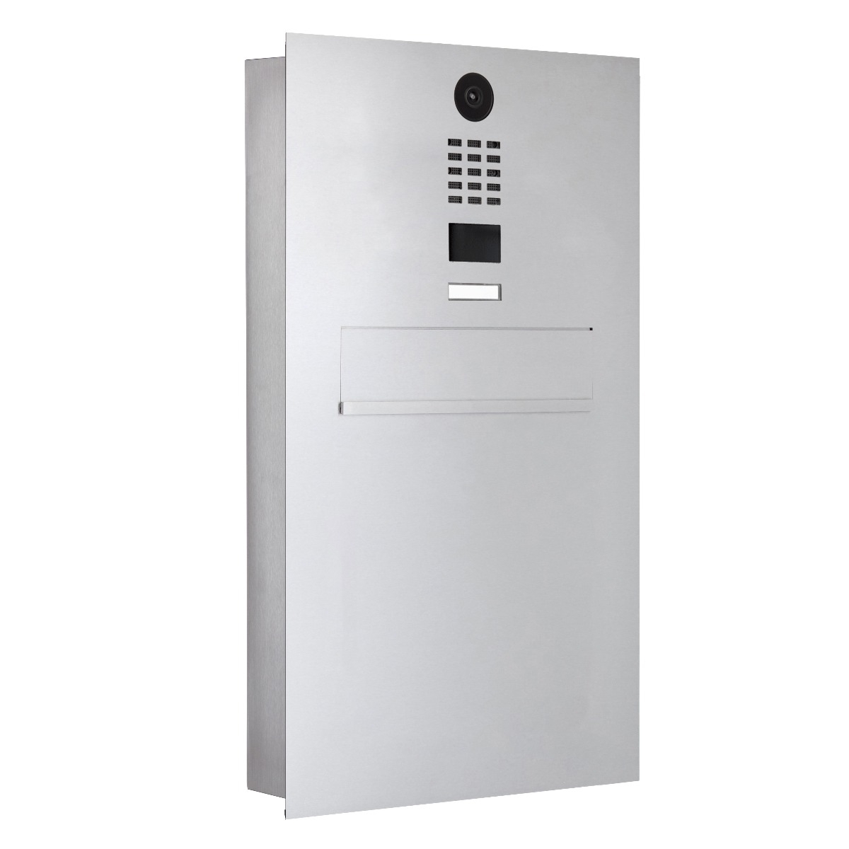 Stainless steel fence mailbox designer model BIG with DoorBird video intercom system Stainless steel fence mailbox designer model BIG with DoorBird video intercom system