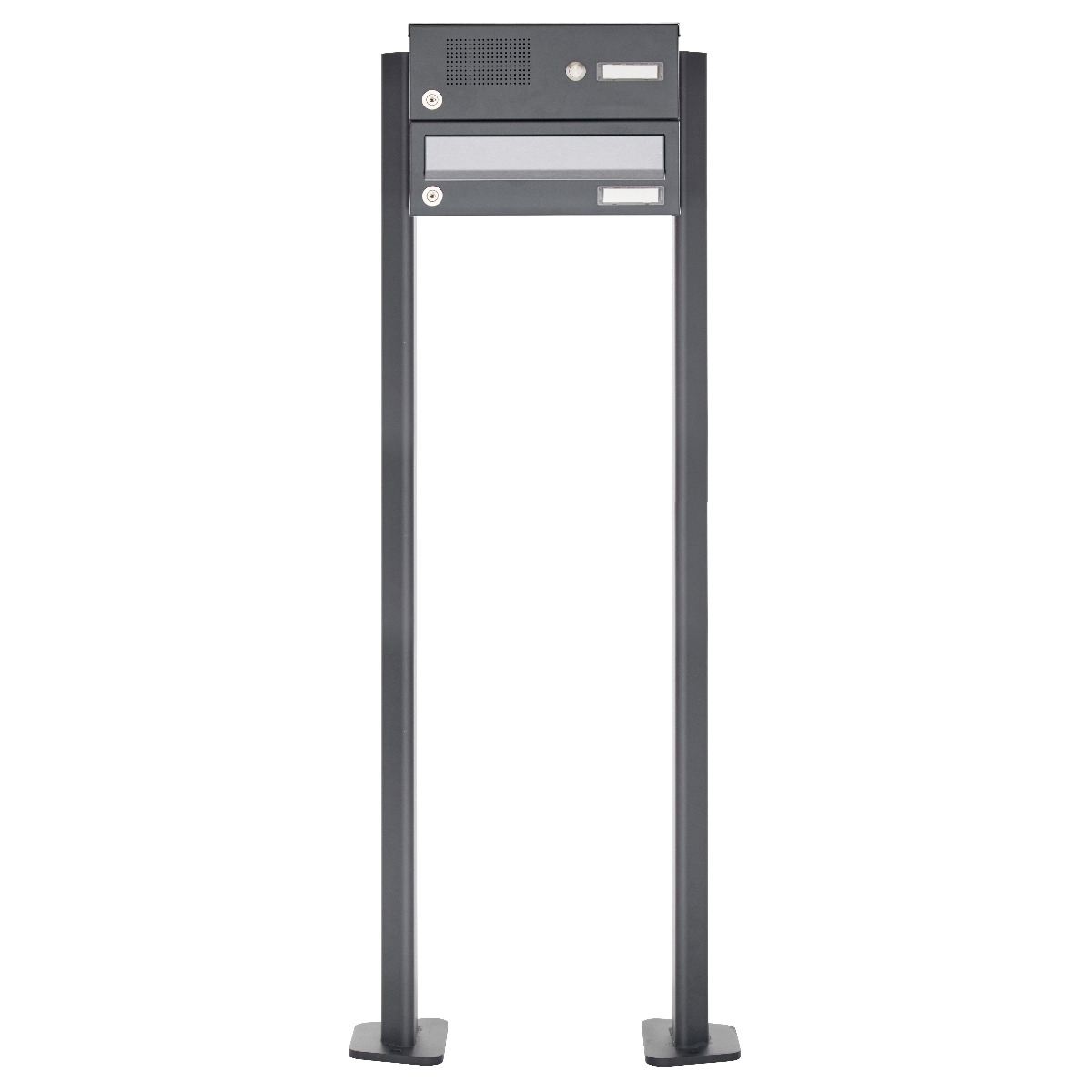 1-post letterbox Design BASIC 385P ST-T with bell box - stainless steel RAL 7016 anthracite