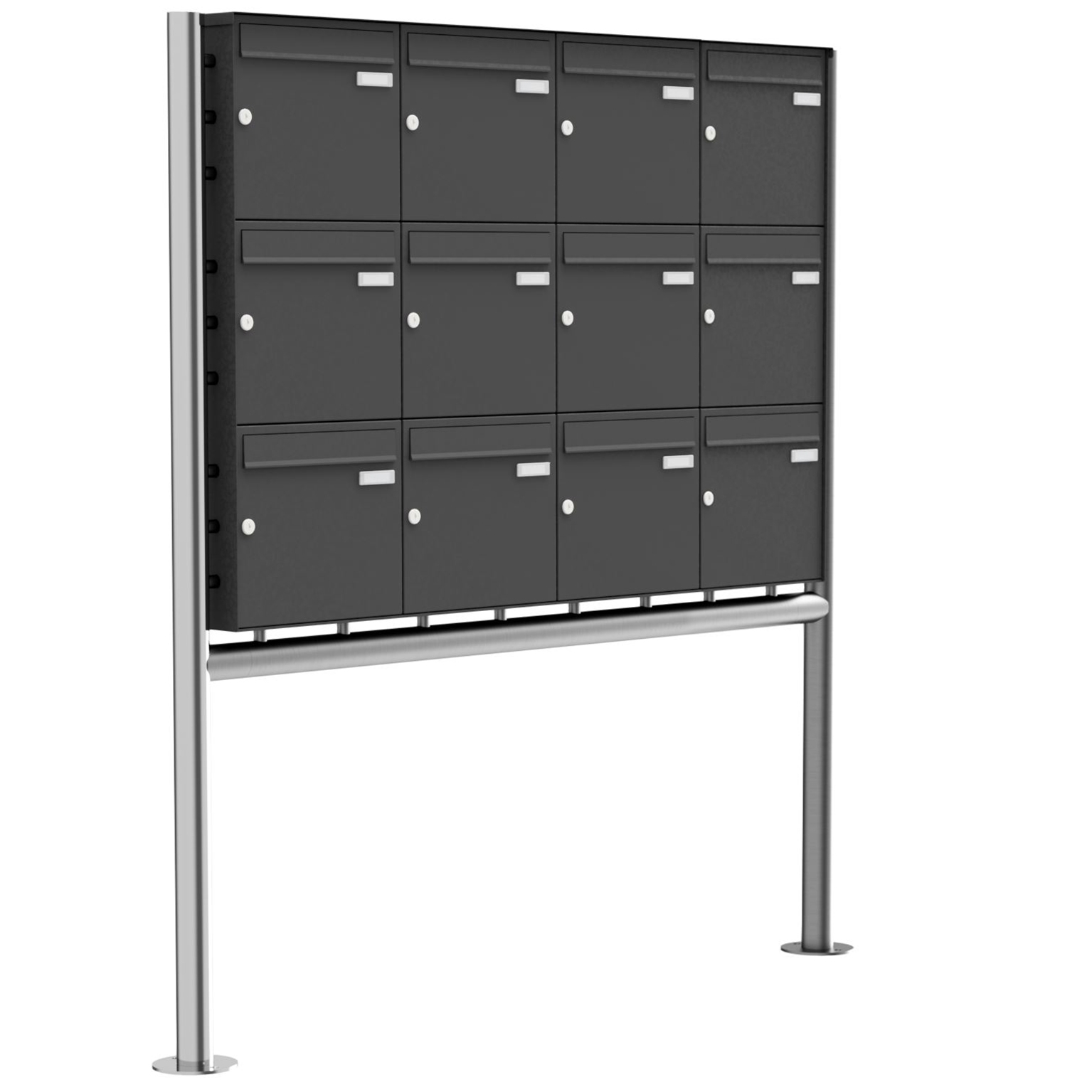 12er 3x4 Edelstahl Standbriefkasten Design BASIC Plus 381X ST-R - RAL nach Wahl