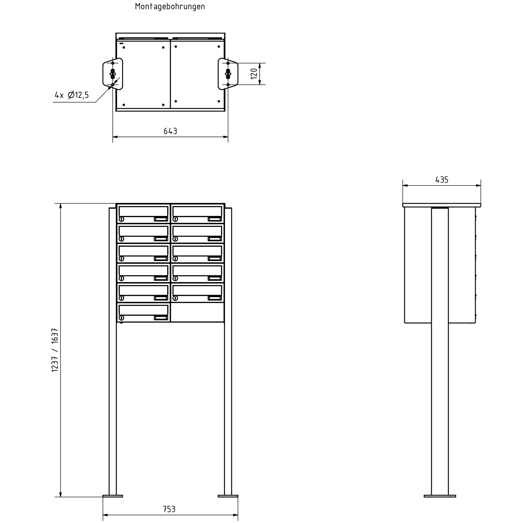 11er Briefkastenanlage freistehend Design BASIC 385P-7016 ST-T - RAL 7016 anthrazitgrau