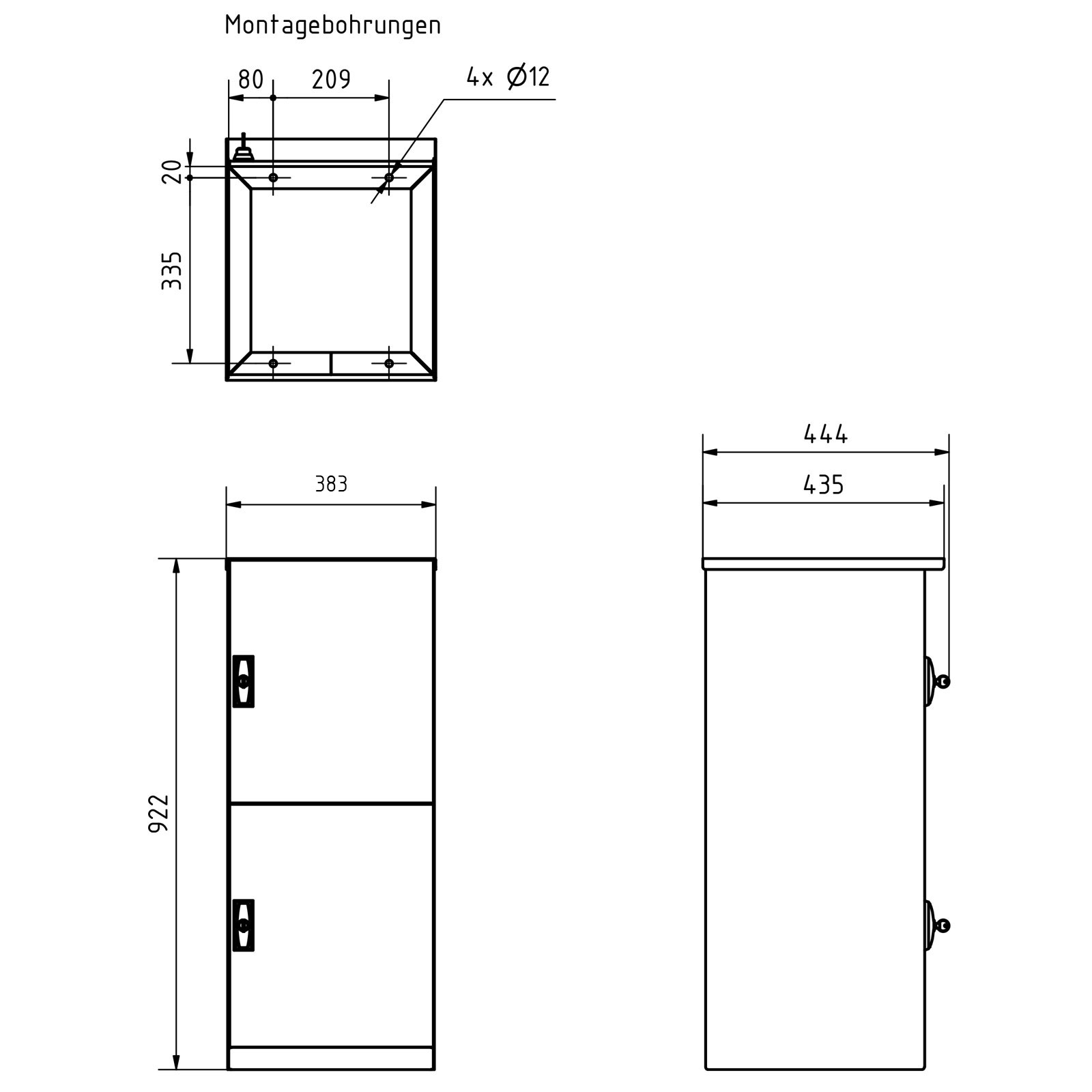2er 1x2 parcel compartment system BASIC Plus 863X STL with parcel compartment 440x370 - polished stainless steel