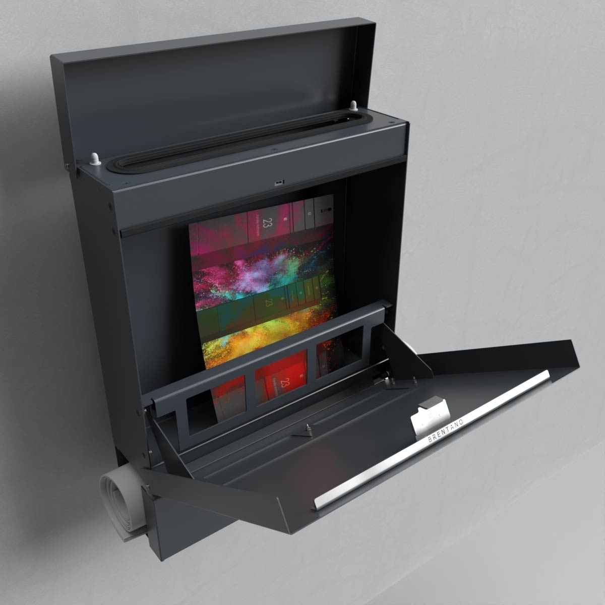 Design Briefkasten BRENTANO® mit Zeitungsfach - BI-Color VA geschliffen - RAL 7016 anthrazitgrau