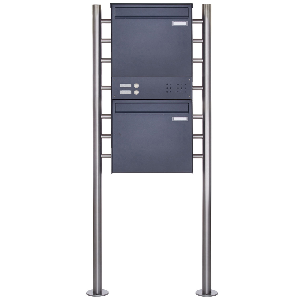 2er Zaunbriefkasten freistehend Design BASIC Plus 381XZ ST-R mit Klingelkasten - RAL nach Wahl 2er Zaunbriefkasten freistehend Design BASIC Plus 381XZ ST-R mit Klingelkasten - RAL nach Wahl
