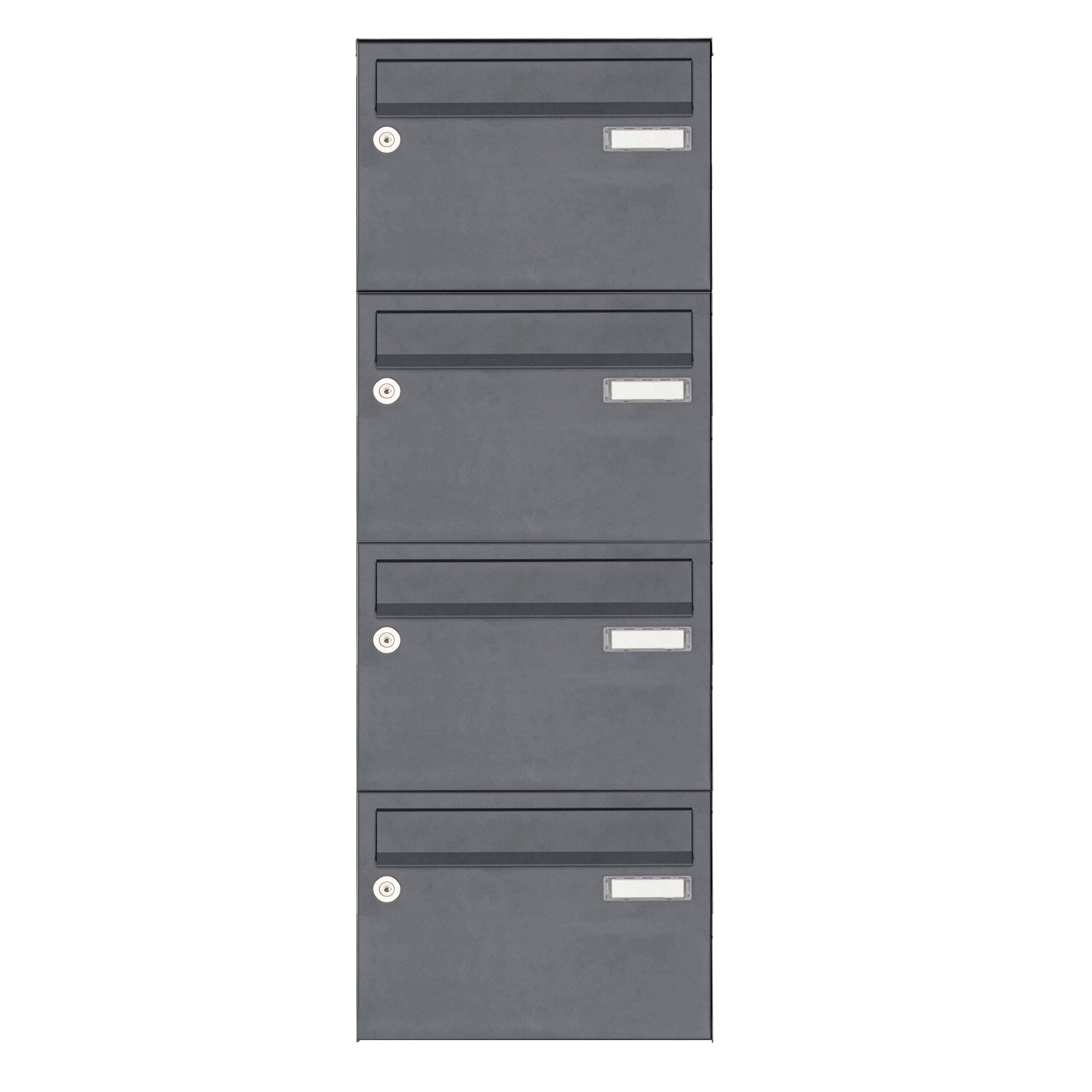 4er Aufputz Briefkastenanlage Design BASIC 385 A 220 Senkrecht - RAL 7016 anthrazitgrau feinstrukur matt