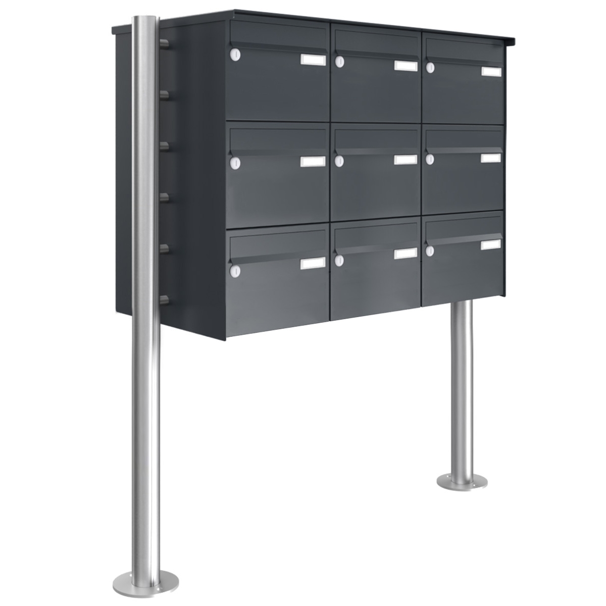 9er Briefkastenanlage freistehend Design BASIC 385220 7016 ST-R - RAL 7016 anthrazitgrau