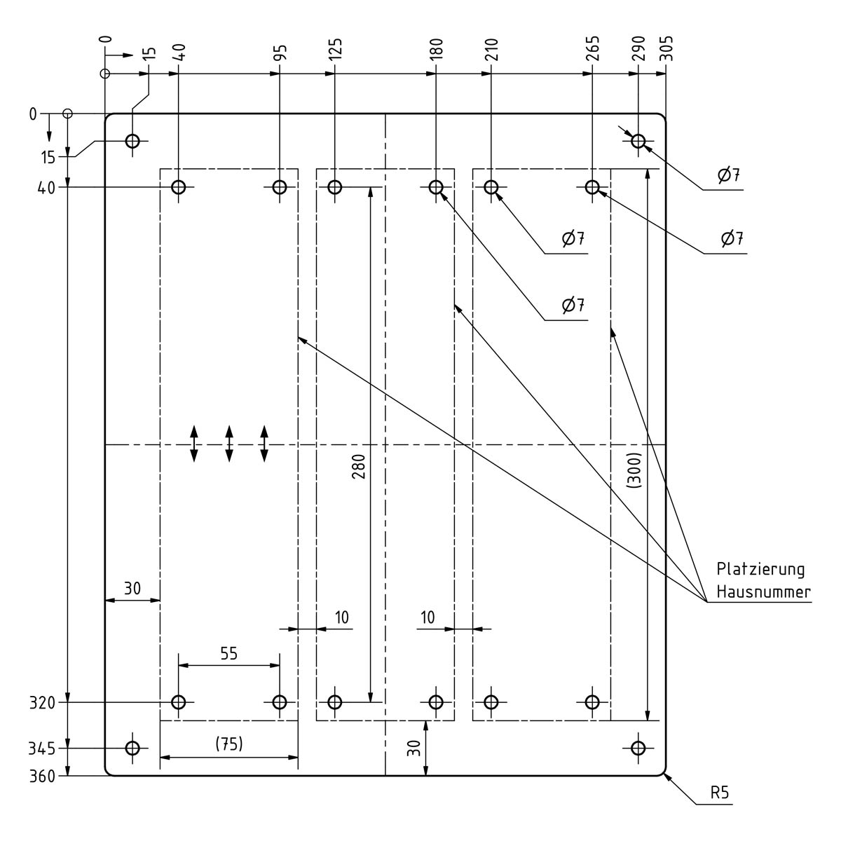 58e2ce7de3978c3e1e6123a778902e488f18e1f4 House number PREMIUM Design 691 - Base plate stainless steel - House number RAL colour- 3 digits