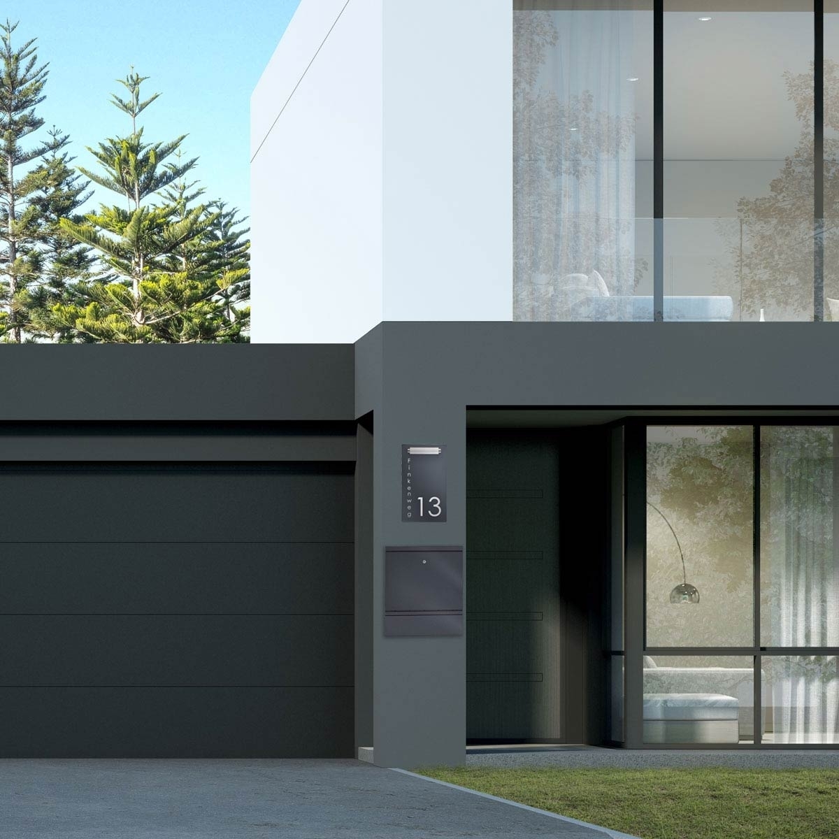 303fecf08be92b9763e7076c8a548e388bebf149 Plaque en acier inoxydable Elegance 423A 225x395 - RAL au choix - éclairage LED - numéro de maison - rue ou nom