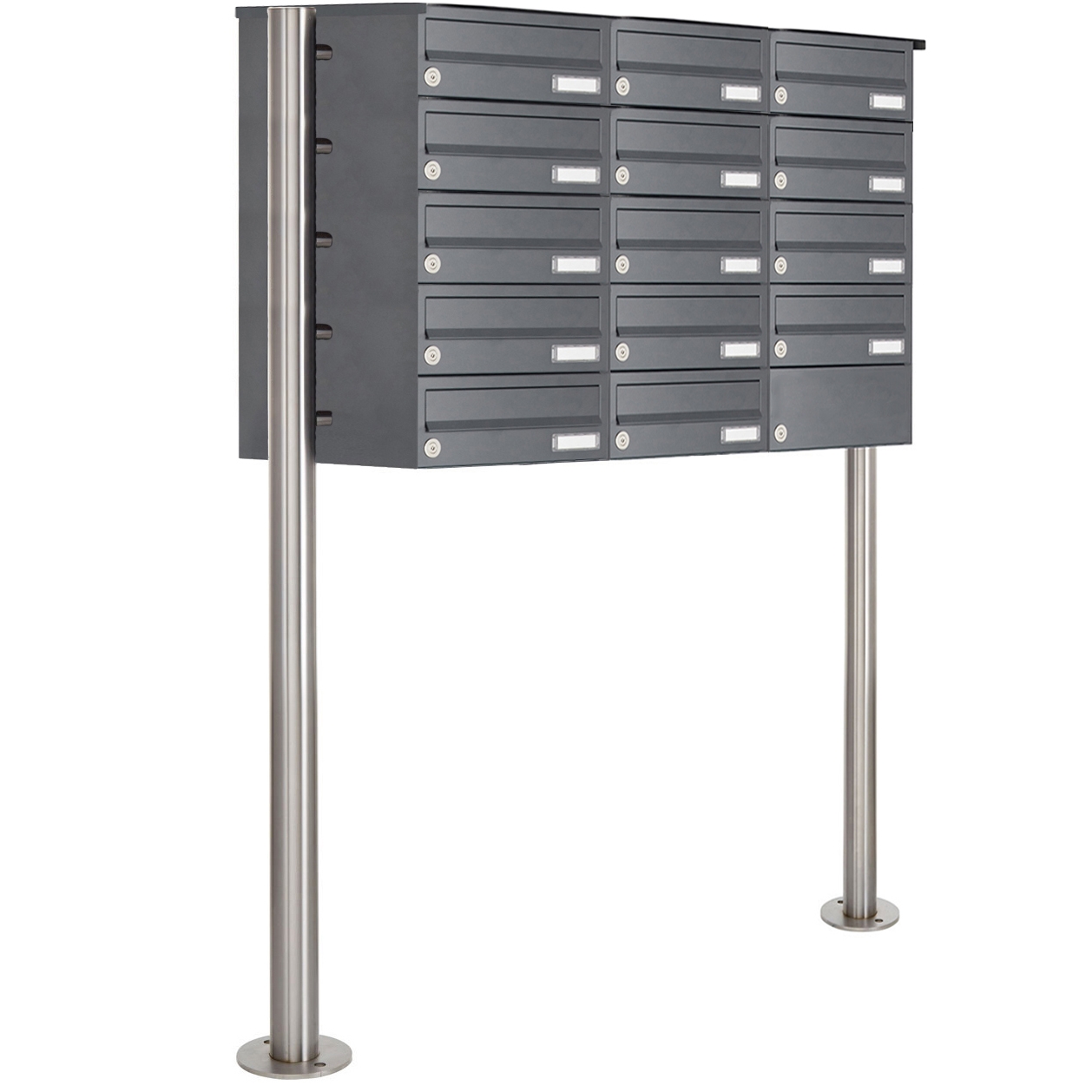 14er 5x3 Edelstahl Briefkastenanlage freistehend Design BASIC Plus 385X ST-R - RAL nach Wahl