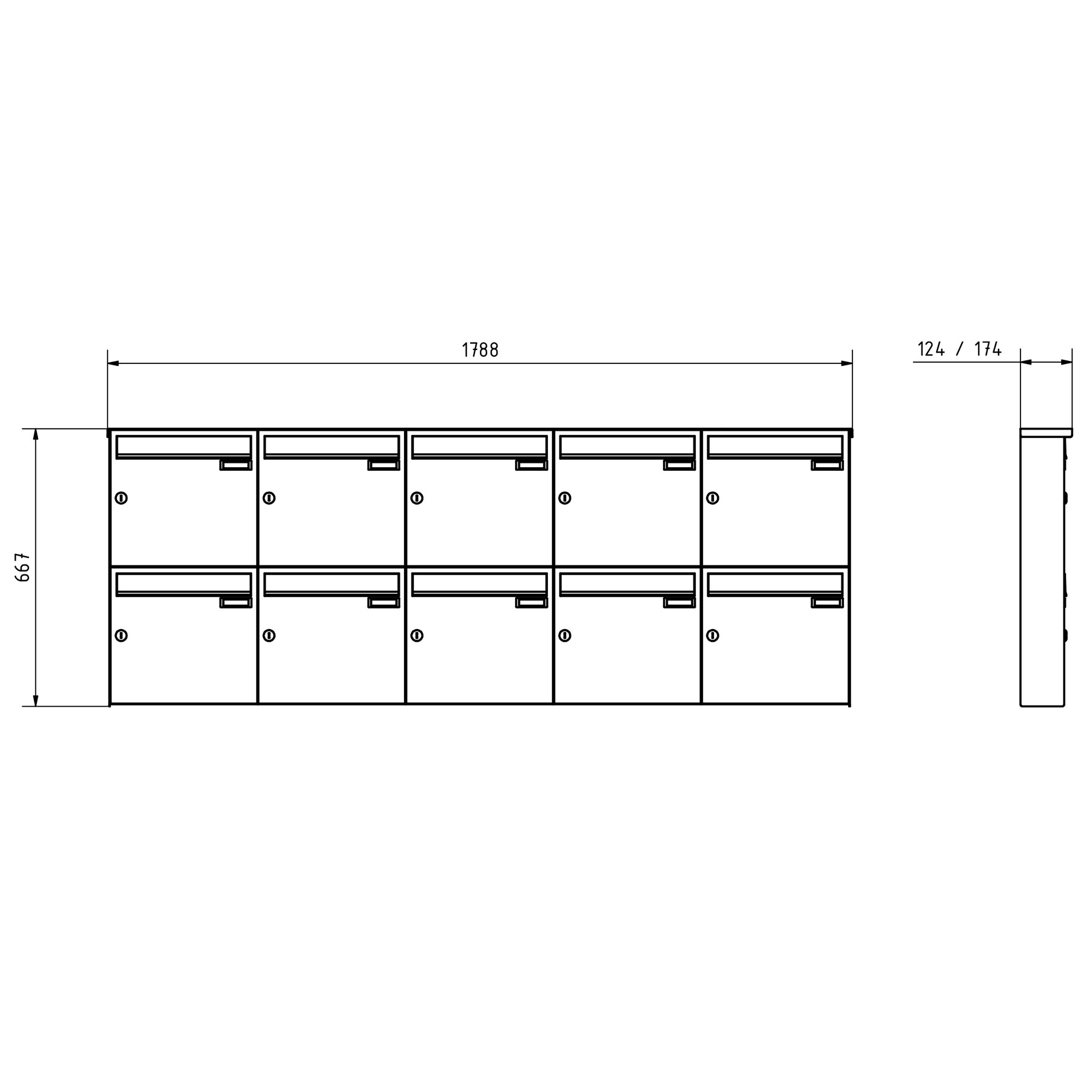 10er 5x2 Edelstahl Aufputz Briefkasten Design BASIC Plus 382XA AP - Edelstahl V2A geschliffen