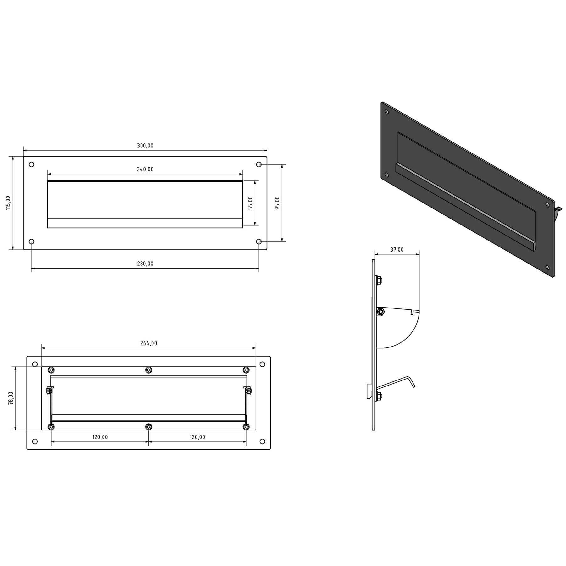 Stainless steel letter slot - slot 240x35mm - 300x115mm Stainless steel letter slot - slot 240x35mm - 300x115mm