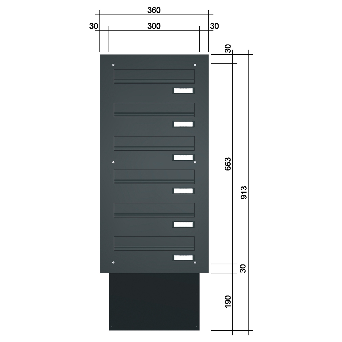 Through-the-wall letterbox BASIC 622 powder-coated - 6 parties Through-the-wall letterbox BASIC 622 powder-coated - 6 parties