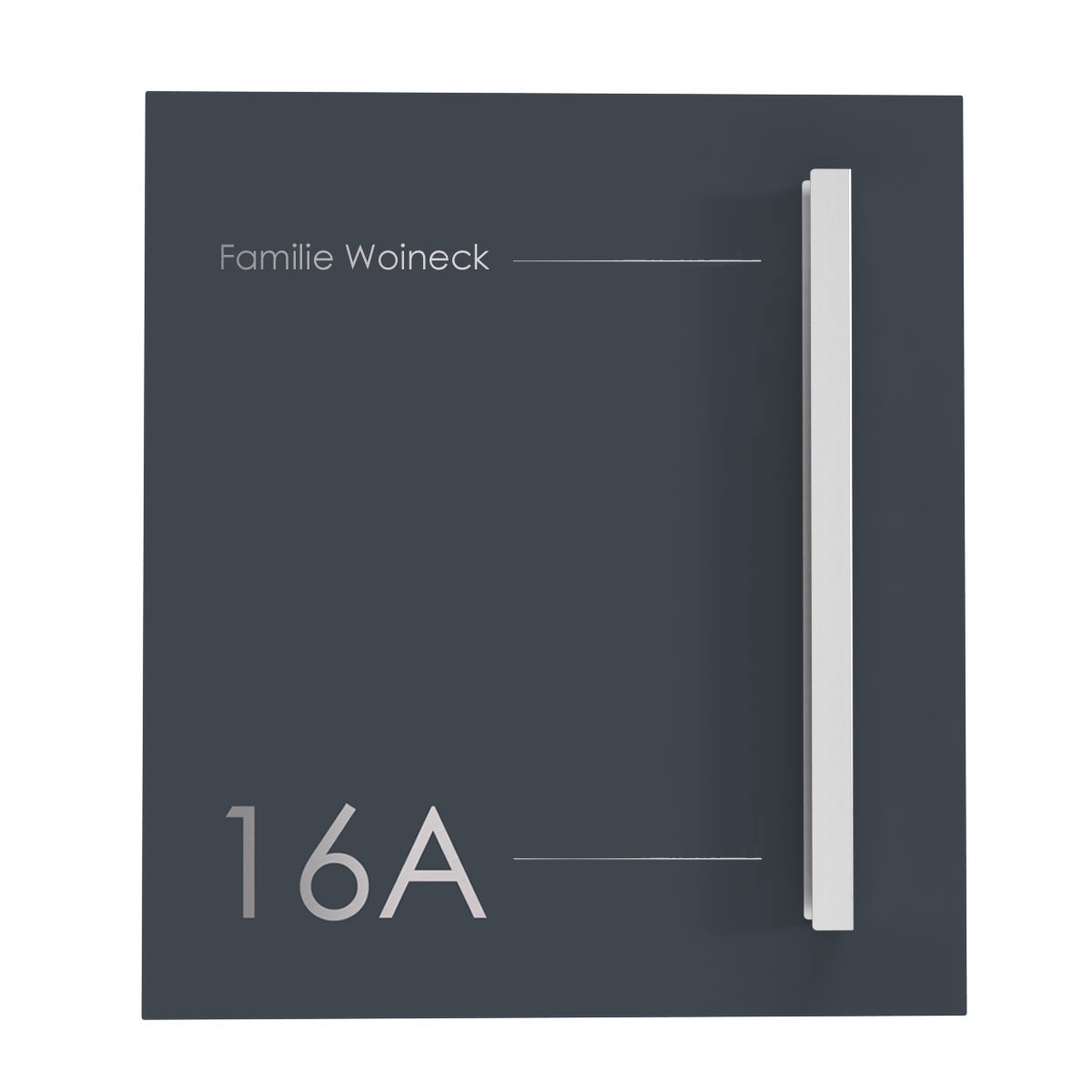Design stainless steel letterbox SCHILLER MEDIUM Elegance III with handle bar - house number - name - RAL of your choice Design stainless steel letterbox SCHILLER MEDIUM Elegance III with handle bar - house number - name - RAL of your choice