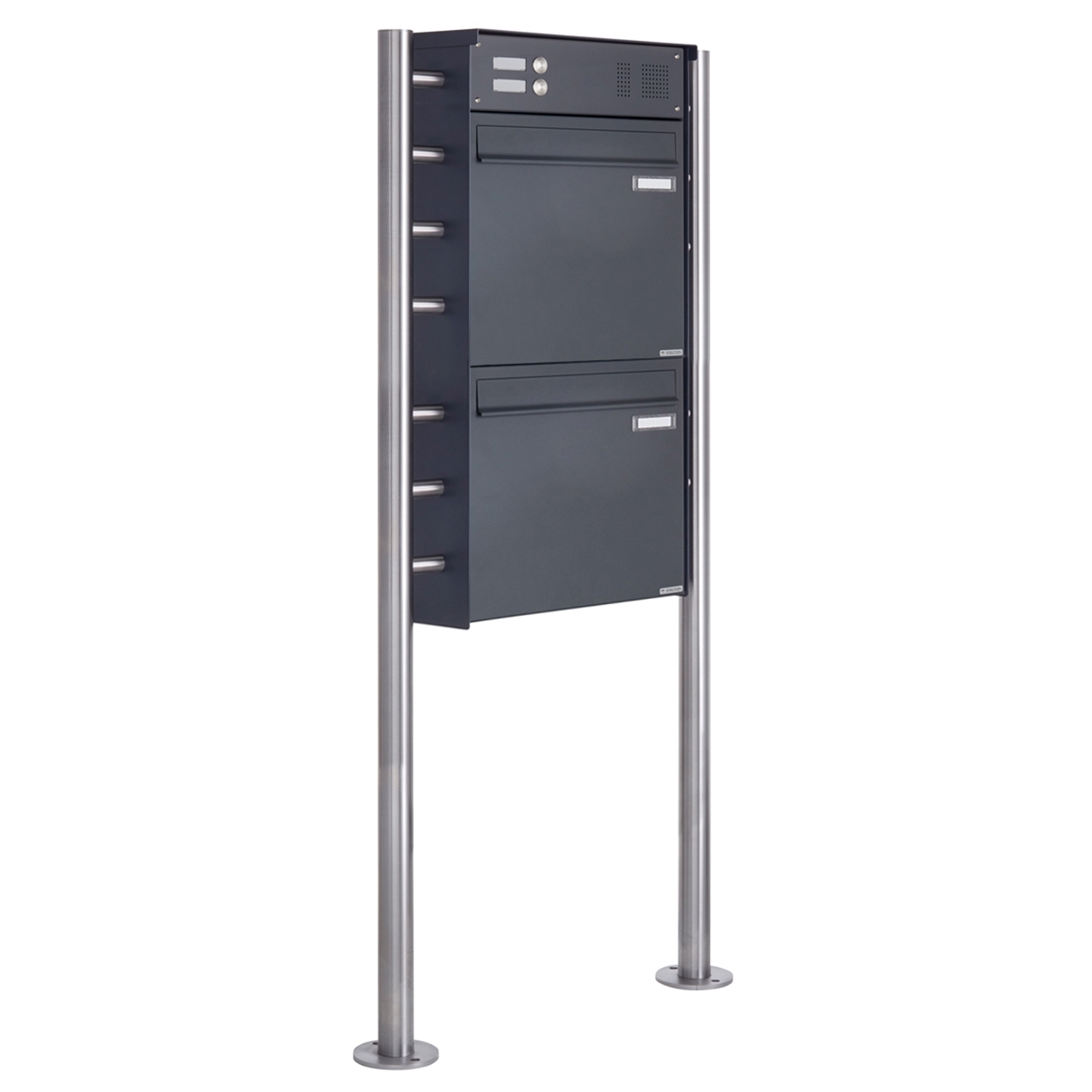 2er Zaunbriefkasten freistehend Design BASIC Plus 381XZ ST-R mit Klingelkasten - RAL nach Wahl 2er Zaunbriefkasten freistehend Design BASIC Plus 381XZ ST-R mit Klingelkasten - RAL nach Wahl