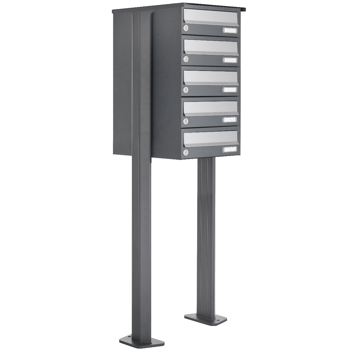 5er Briefkastenanlage freistehend Design BASIC 385P ST-T - Edelstahl-RAL 7016 anthrazitgrau