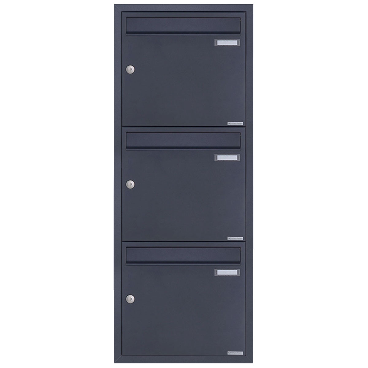 3 x 3 stainless steel flush-mounted letterbox system BASIC Plus 382XU UP - RAL of your choice - 3 parties 3 x 3 stainless steel flush-mounted letterbox system BASIC Plus 382XU UP - RAL of your choice - 3 parties
