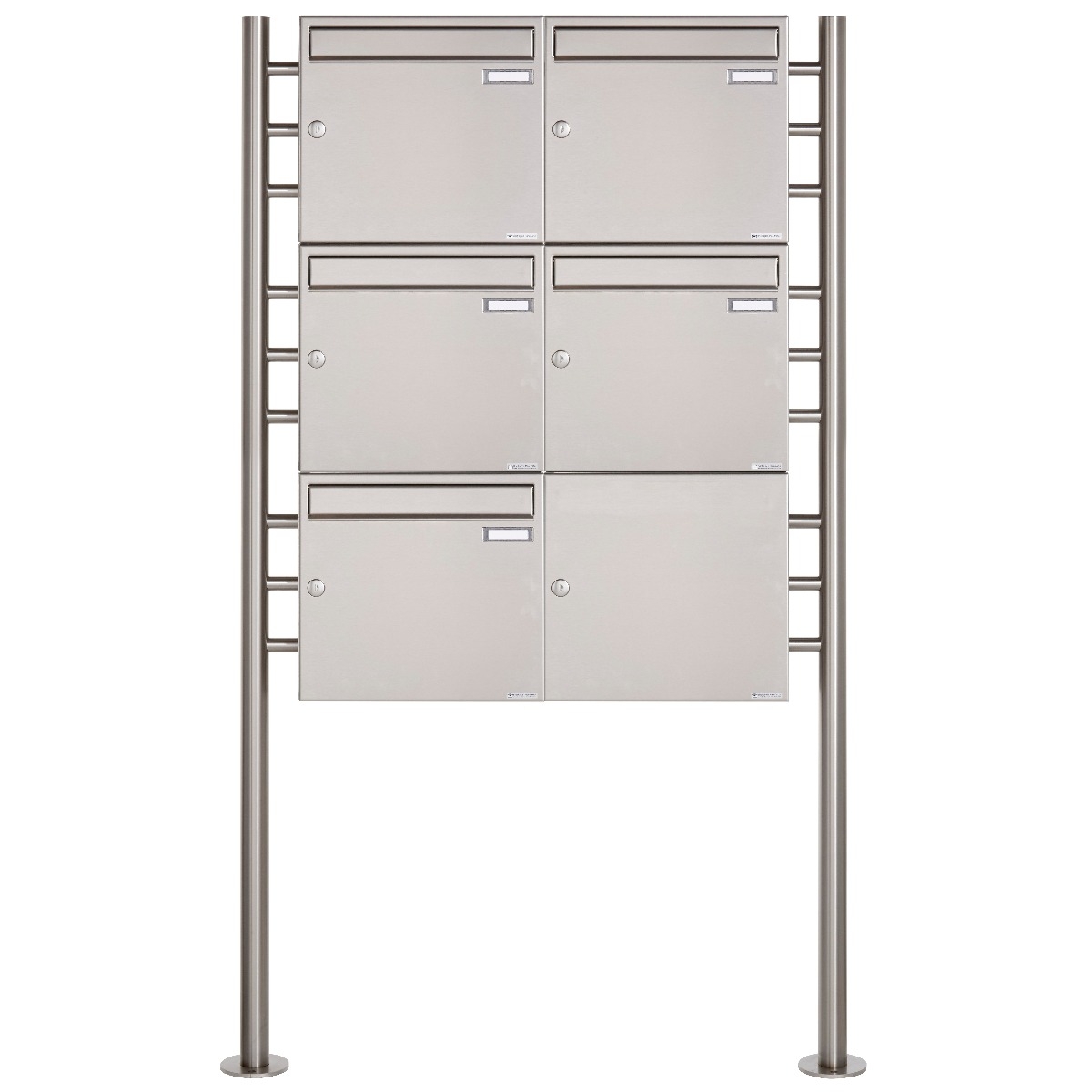 5er 3x2 Edelstahl Standbriefkasten Design BASIC 381 ST-R