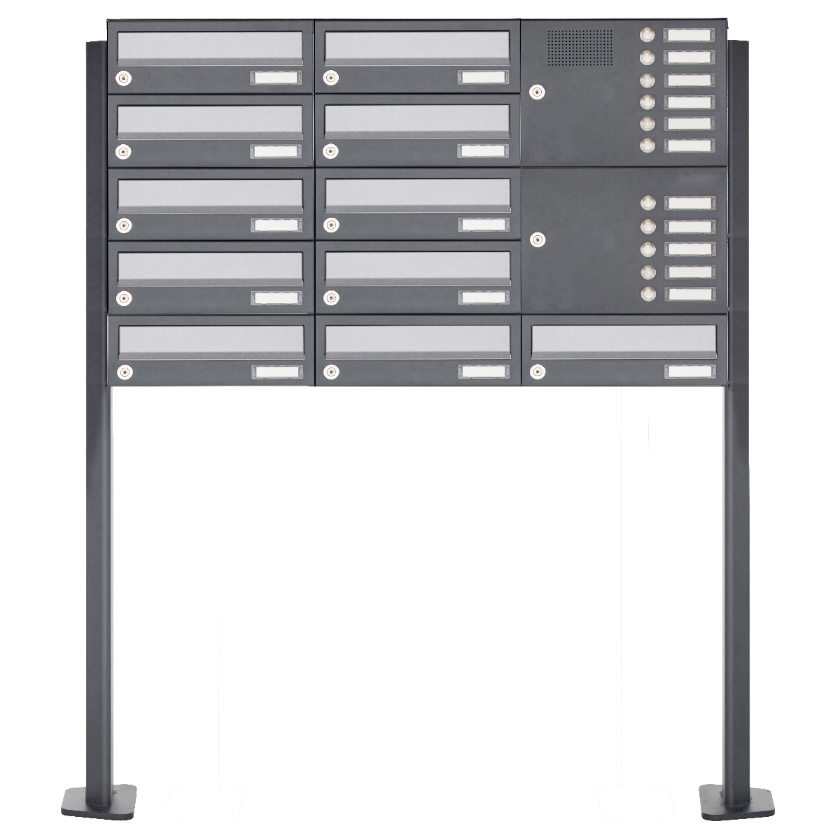 11er Standbriefkasten Design BASIC 385P ST-T mit Klingelkasten - Edelstahl-RAL 7016 anthrazit