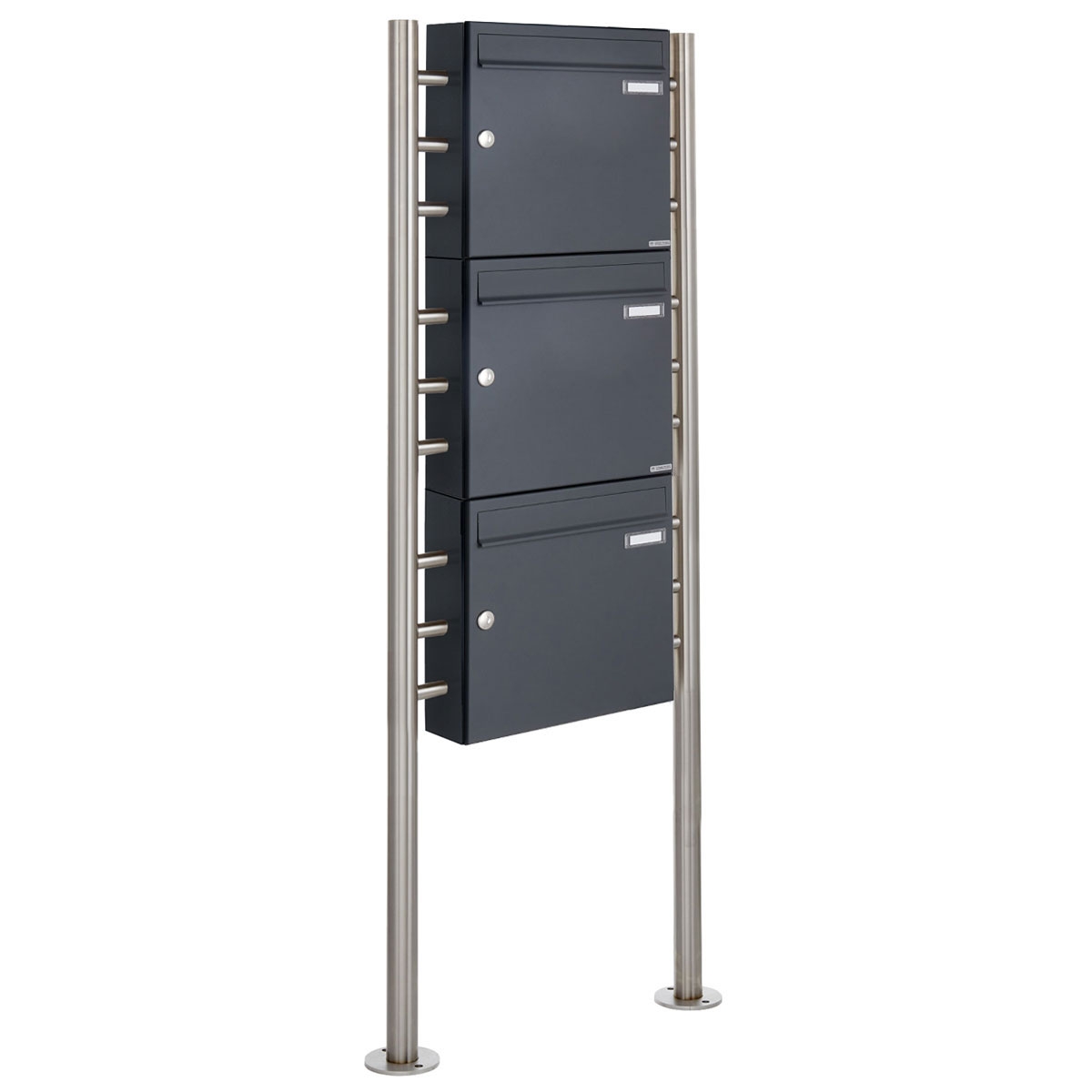 3er 3x1 letterbox system free-standing Design BASIC 381 ST-R - RAL 7016 anthracite grey 3er 3x1 letterbox system free-standing Design BASIC 381 ST-R - RAL 7016 anthracite grey