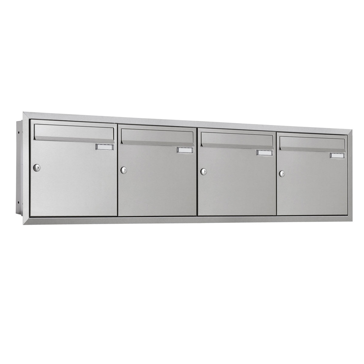 4 x 1 stainless steel flush-mounted letterbox system BASIC Plus 382XU UP - polished stainless steel - 4 parties 4 x 1 stainless steel flush-mounted letterbox system BASIC Plus 382XU UP - polished stainless steel - 4 parties