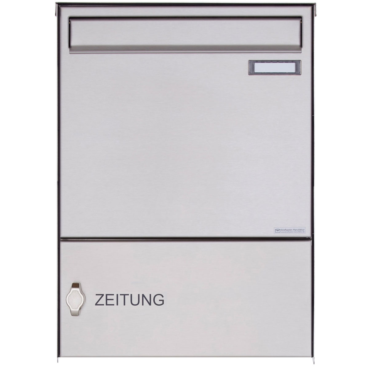 Edelstahl Zaunbriefkasten BASIC Plus 382XZ mit Zeitungsfach - Entnahme rückseitig Edelstahl Zaunbriefkasten BASIC Plus 382XZ mit Zeitungsfach - Entnahme rückseitig