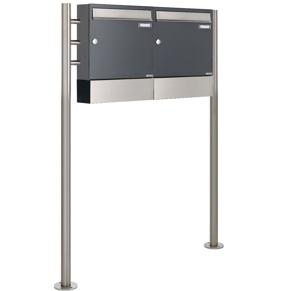 2 x 1 buzón de pedestal Diseño BASIC 381 ST-R con compartimentos para periódicos - acero inoxidable RAL 7016 gris antracita