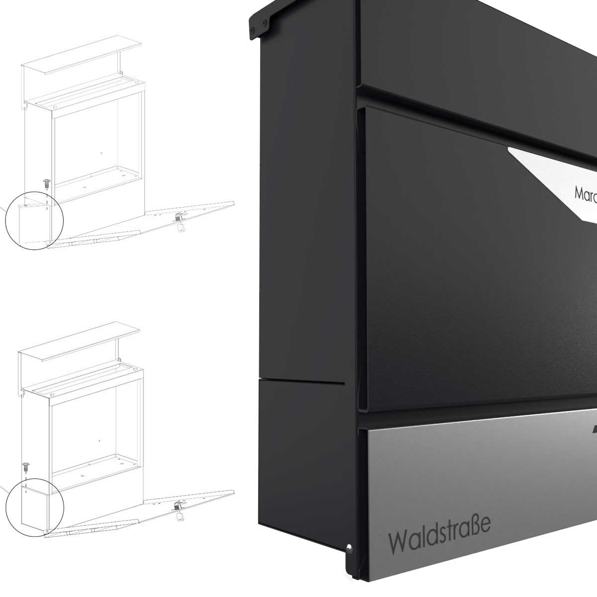 Briefkasten KANT mit Zeitungsfach - Design Avantgarde 1 - RAL 9005 tiefschwarz Briefkasten KANT mit Zeitungsfach - Design Avantgarde 1 - RAL 9005 tiefschwarz