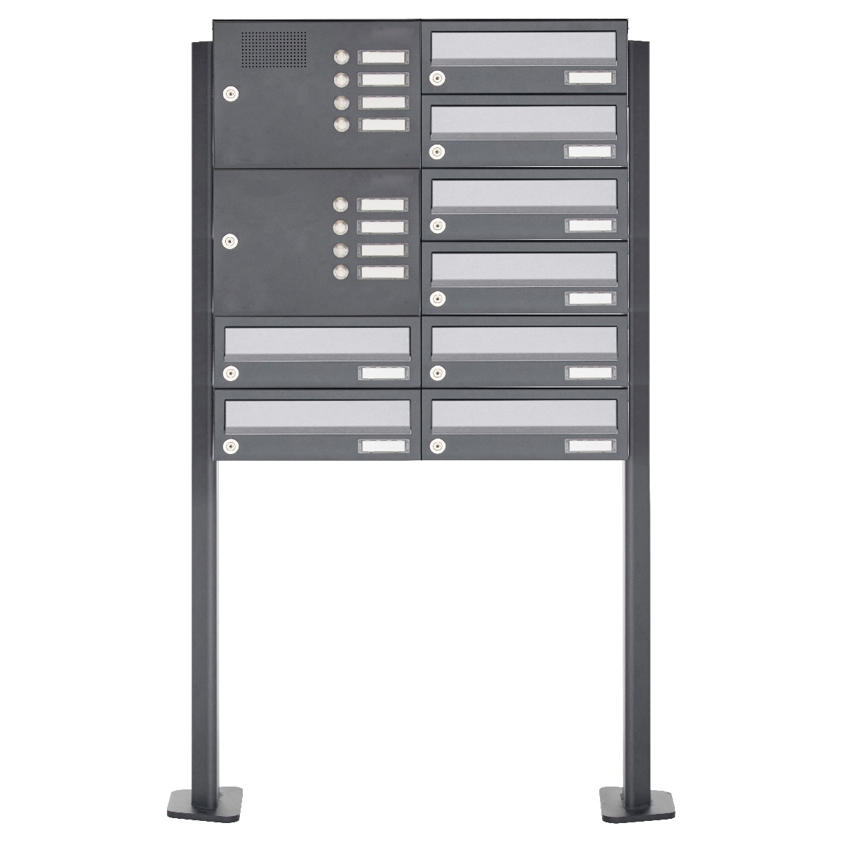 8-post letterbox design BASIC 385P ST-T with bell box - stainless steel RAL 7016 anthracite 8-post letterbox design BASIC 385P ST-T with bell box - stainless steel RAL 7016 anthracite