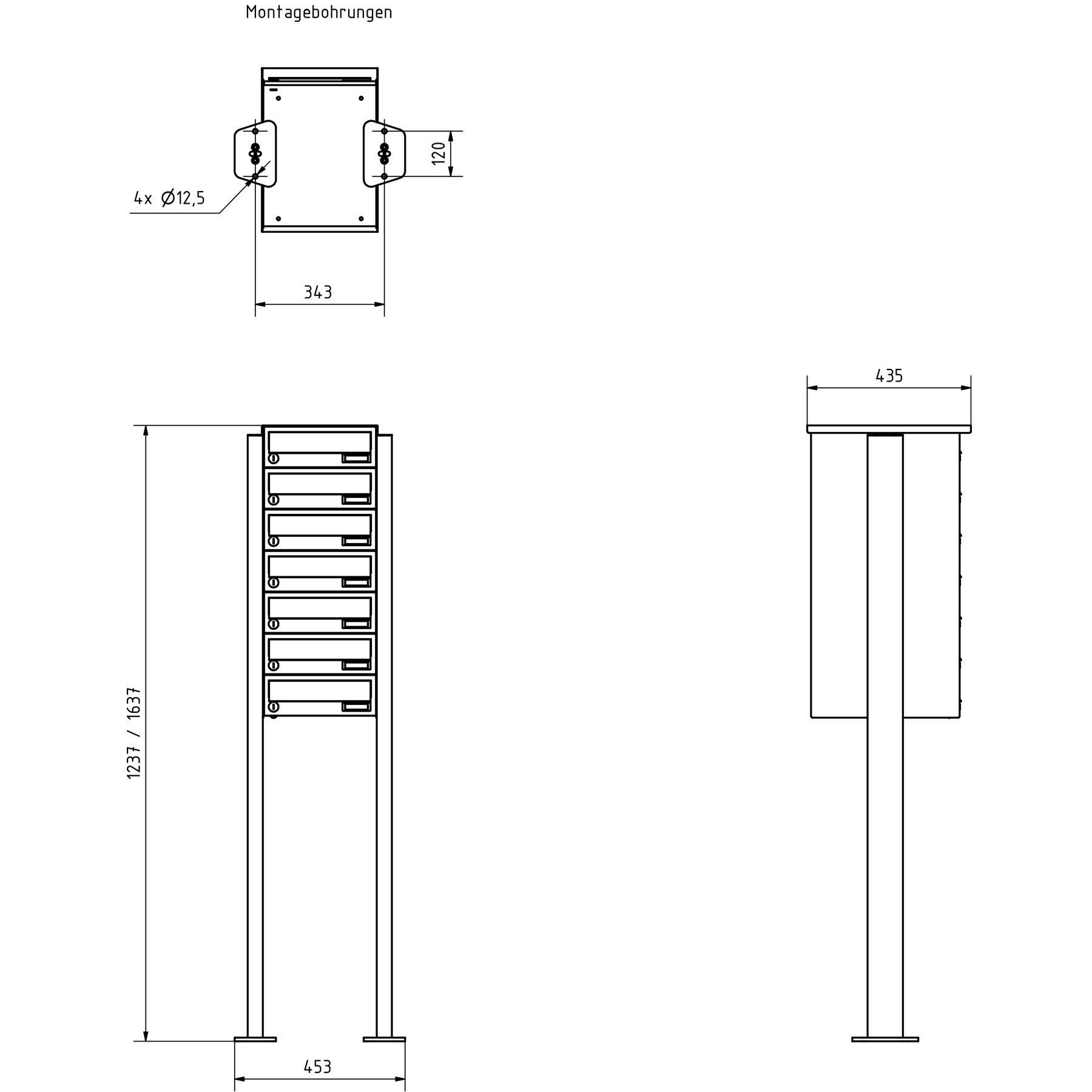 7-piece stainless steel free-standing letterbox system Design BASIC Plus 385XP ST-T - RAL of your choice 7-piece stainless steel free-standing letterbox system Design BASIC Plus 385XP ST-T - RAL of your choice