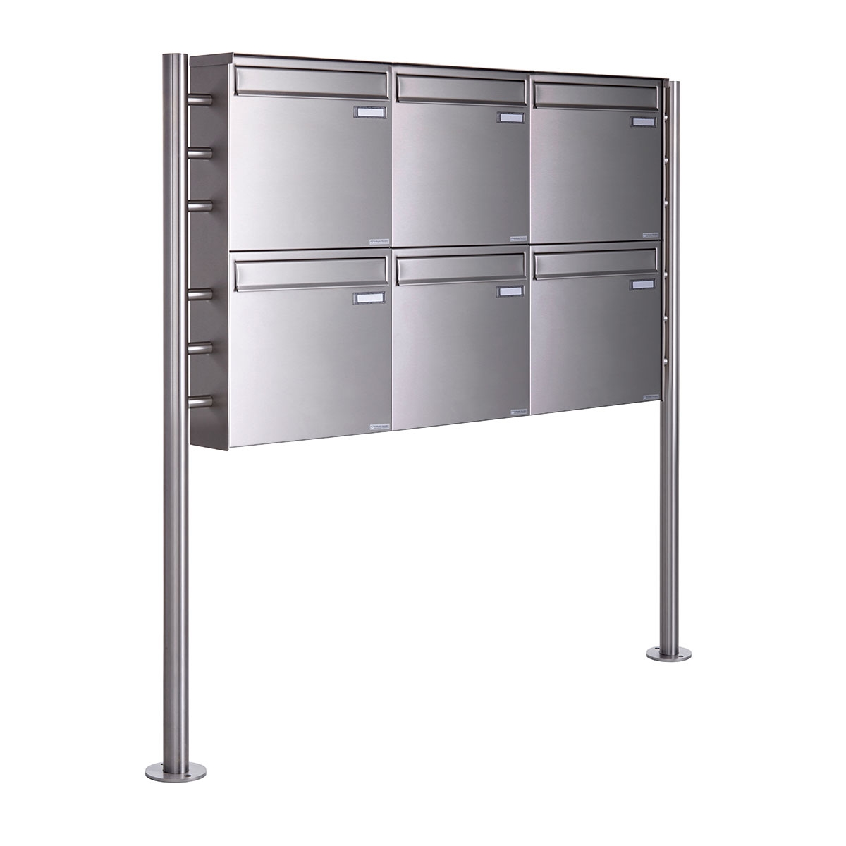 6er 3x2 fence mailbox freestanding design BASIC Plus 381XZ ST-R - polished stainless steel 6er 3x2 fence mailbox freestanding design BASIC Plus 381XZ ST-R - polished stainless steel