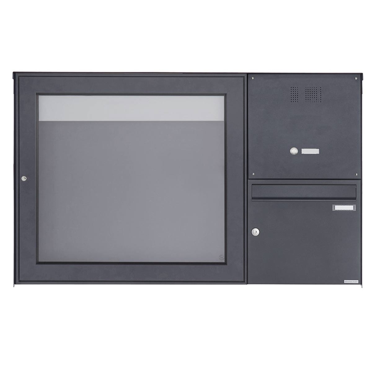 Surface-mounted letterbox with display case BASIC Plus 389XA AP with bell box - 710x660 - RAL of your choice Surface-mounted letterbox with display case BASIC Plus 389XA AP with bell box - 710x660 - RAL of your choice