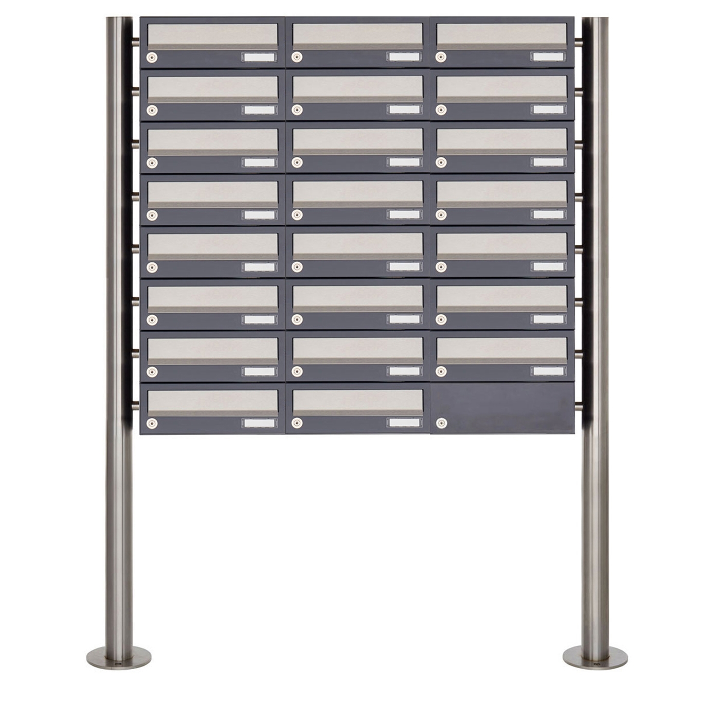 23er 8x3 Briefkastenanlage freistehend Design BASIC 385 ST-R - Edelstahl-RAL 7016 anthrazitgrau
