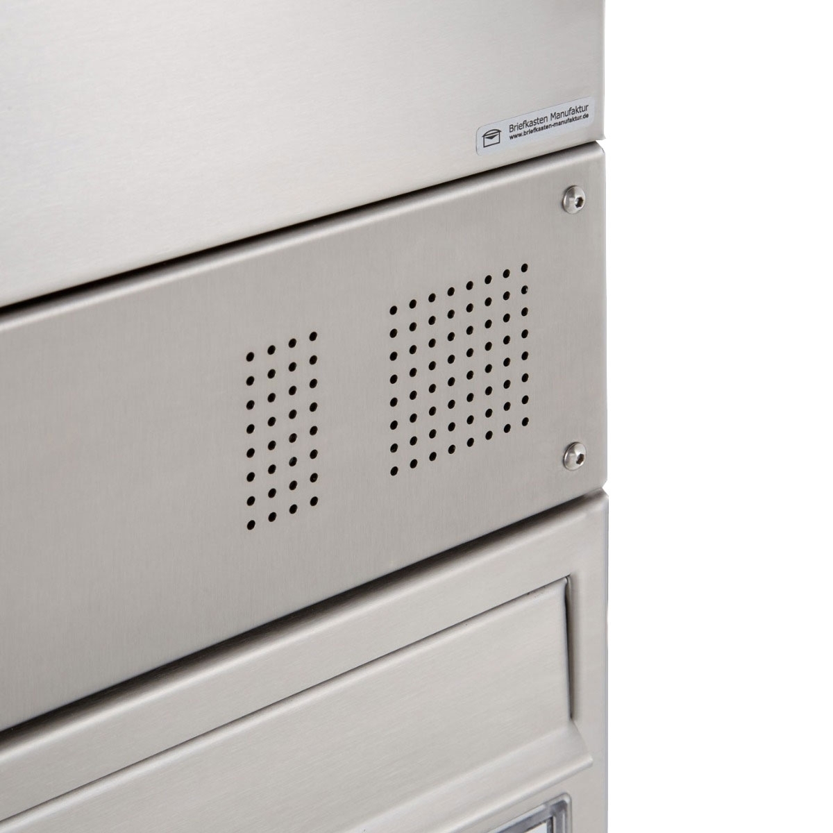 Edelstahl Zaunbriefkasten BASIC Plus 382XZ mit Klingelkasten - Edelstahl geschliffen - Entnahme rückseitig Edelstahl Zaunbriefkasten BASIC Plus 382XZ mit Klingelkasten - Edelstahl geschliffen - Entnahme rückseitig