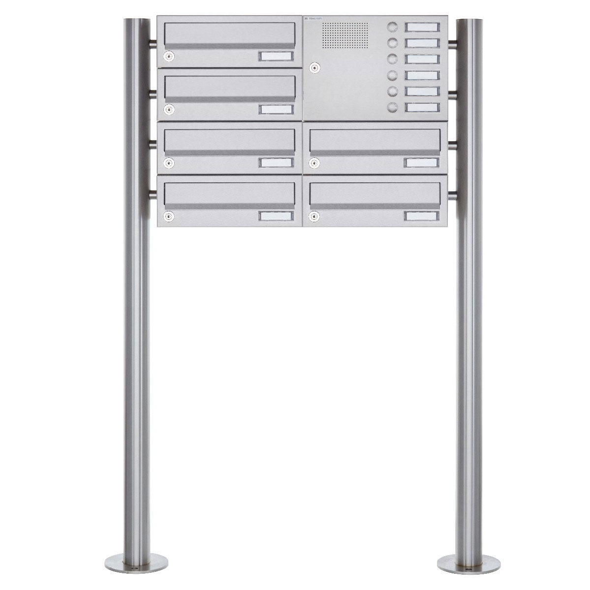 6-post letterbox design BASIC 385-VA ST-R with bell box - stainless steel V2A, polished