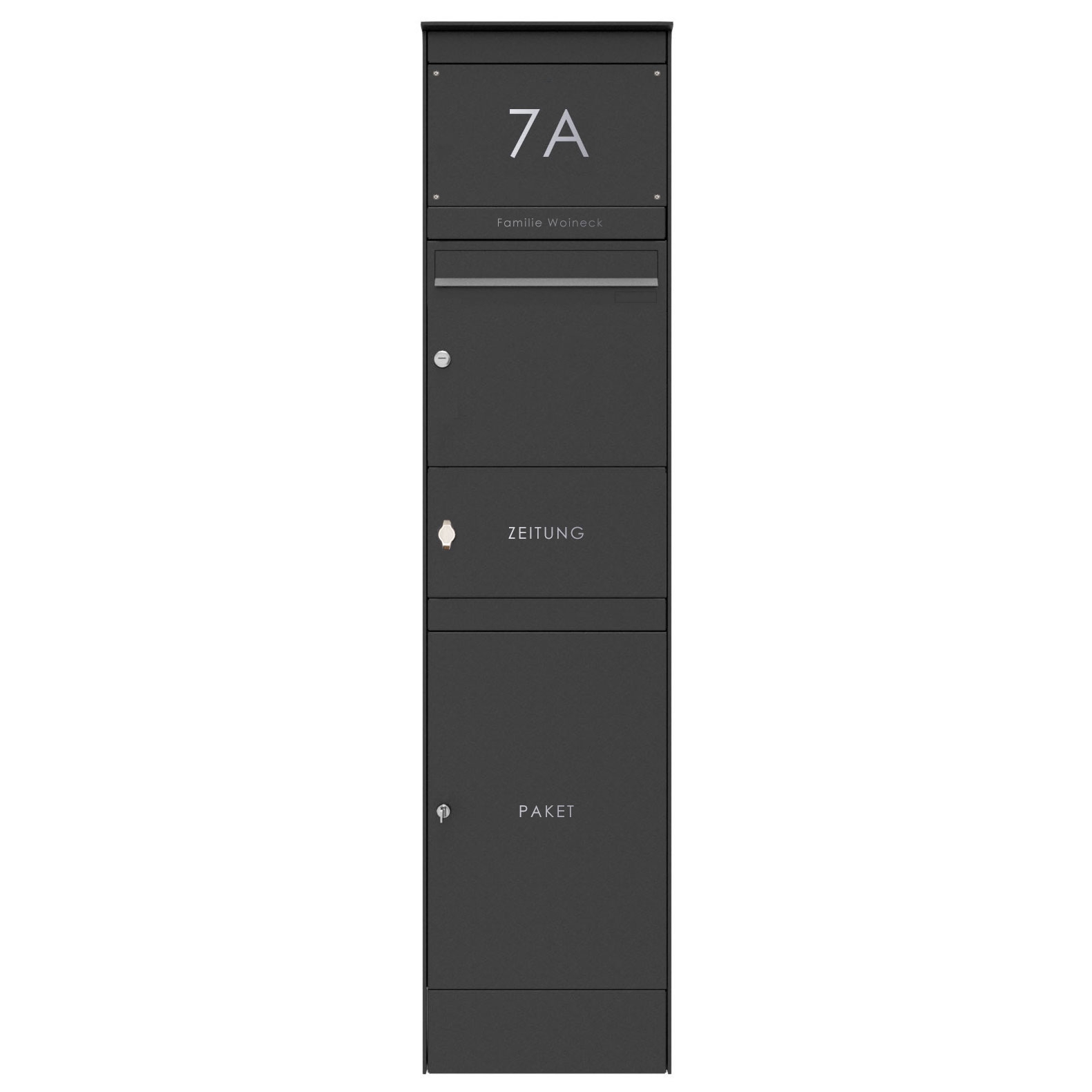 Letterbox pedestal BASIC Plus 864X with 550x370 parcel compartment & closed newspaper compartment - RAL of your choice Letterbox pedestal BASIC Plus 864X with 550x370 parcel compartment & closed newspaper compartment - RAL of your choice