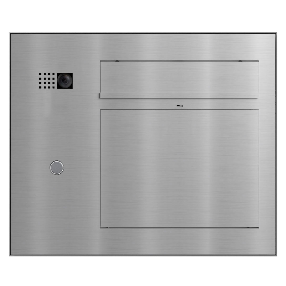 Design Aufputz Briefkasten GRIMM - Edelstahl geschliffen mit COMELIT Ultra - VIDEO Set rechts