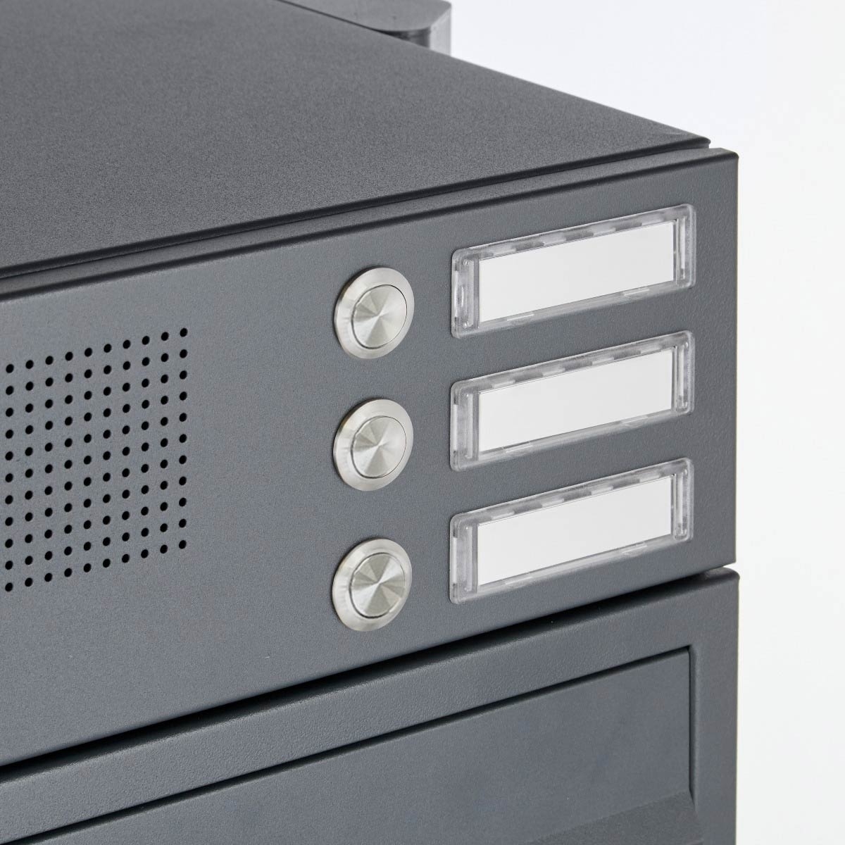 3-post letterbox design BASIC 385 ST-R with bell box - RAL 7016 anthracite grey 3-post letterbox design BASIC 385 ST-R with bell box - RAL 7016 anthracite grey