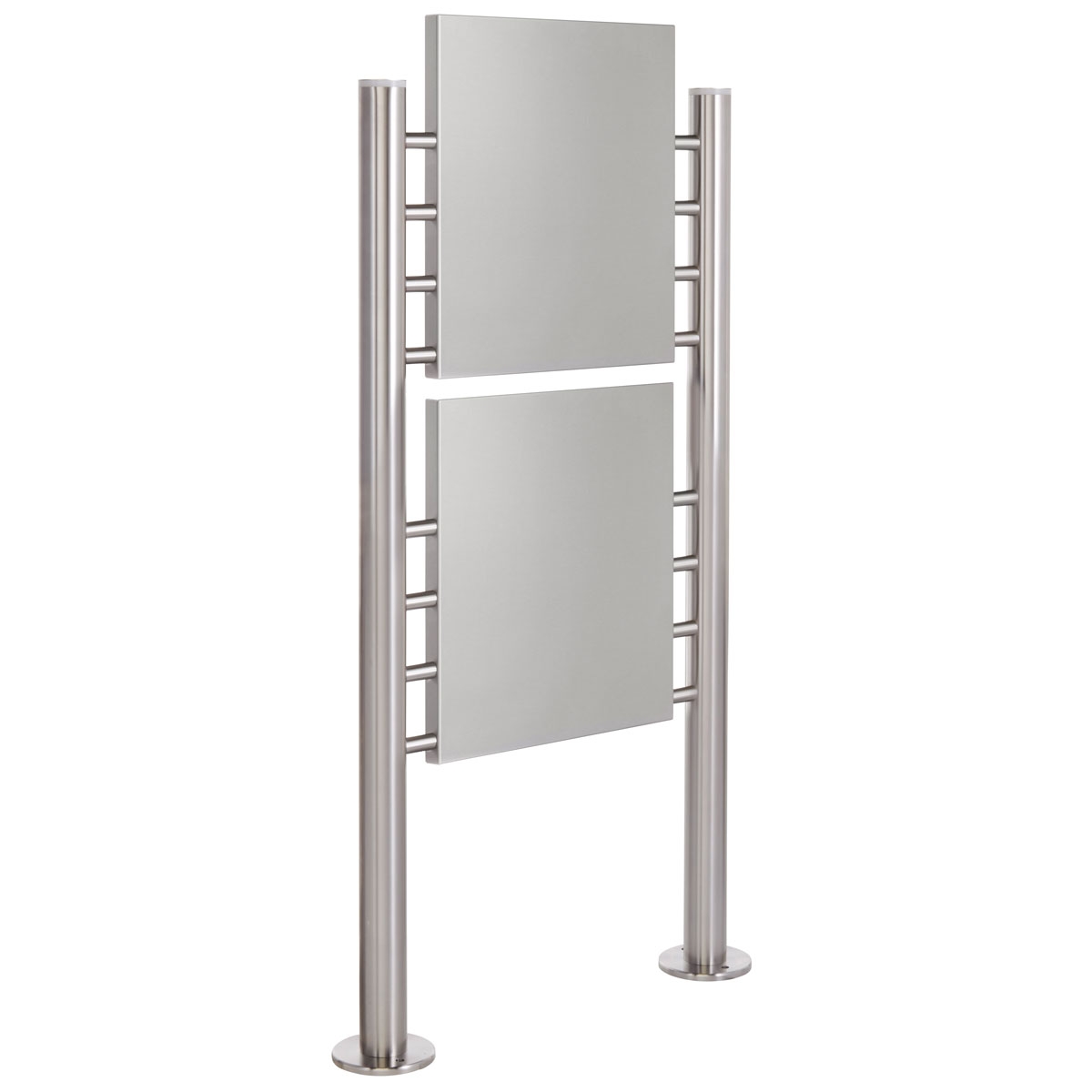 Insegna autoportante BASIC 390ES - Elementi di supporto in acciaio inox - 2x lamiera di acciaio inox 400x457 monofacciale