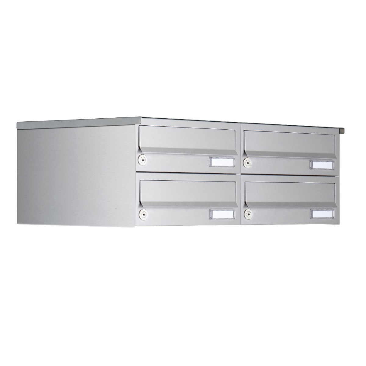 4er 2x2 Aufputz Briefkastenanlage Design BASIC 385A- VA AP - Edelstahl V2A, geschliffen