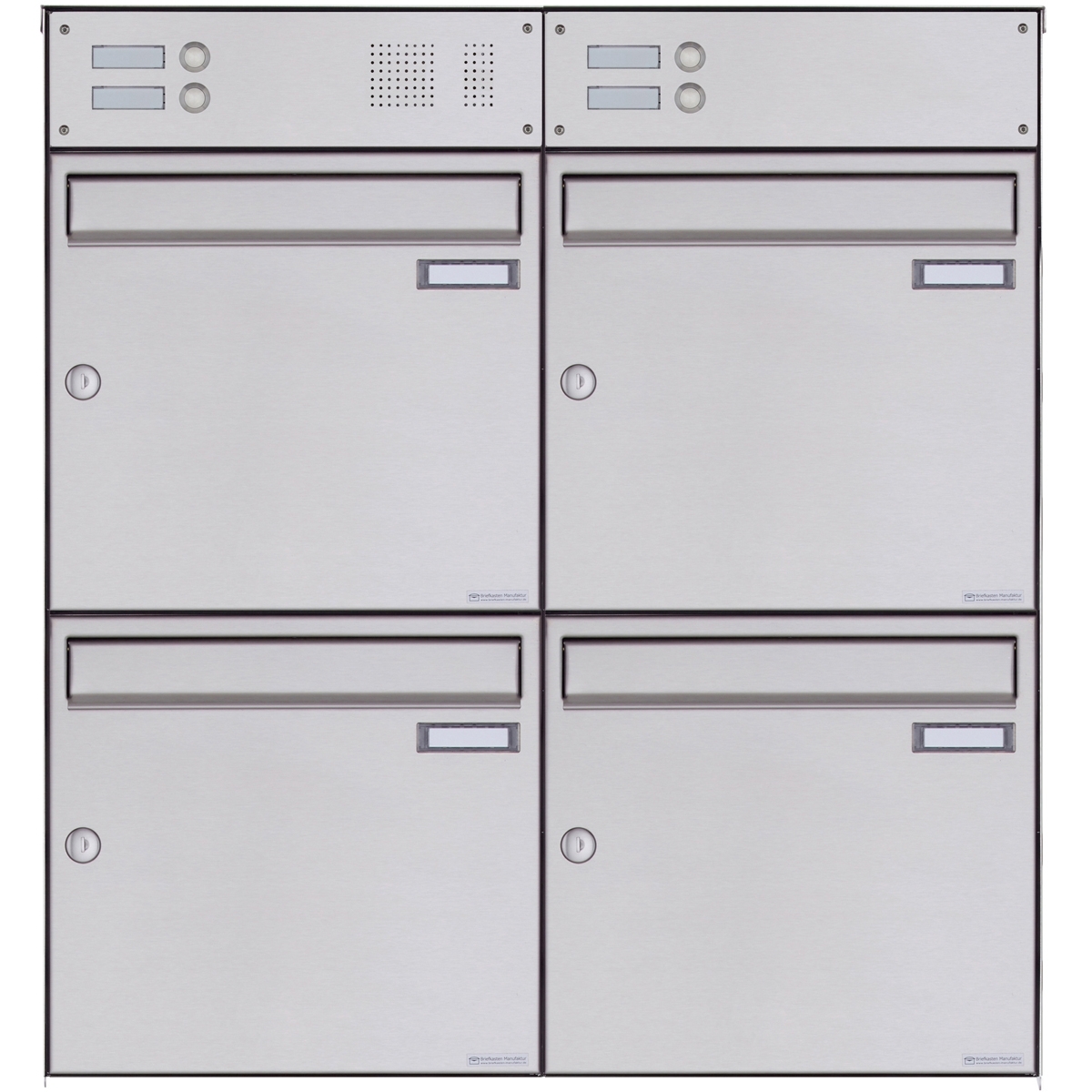 4er Edelstahl Aufputz Briefkasten Design BASIC Plus 382XA AP mit Klingelkasten - Edelstahl V2A