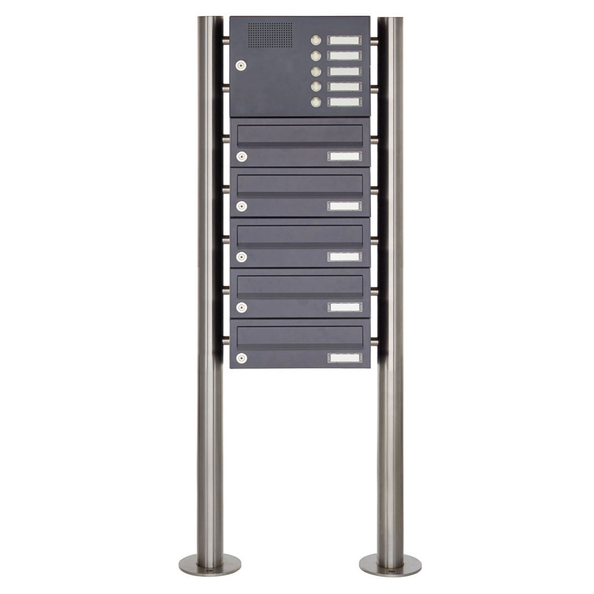 5er Standbriefkasten Design BASIC 385 ST-R mit Klingelkasten - RAL 7016 anthrazitgrau 5er Standbriefkasten Design BASIC 385 ST-R mit Klingelkasten - RAL 7016 anthrazitgrau